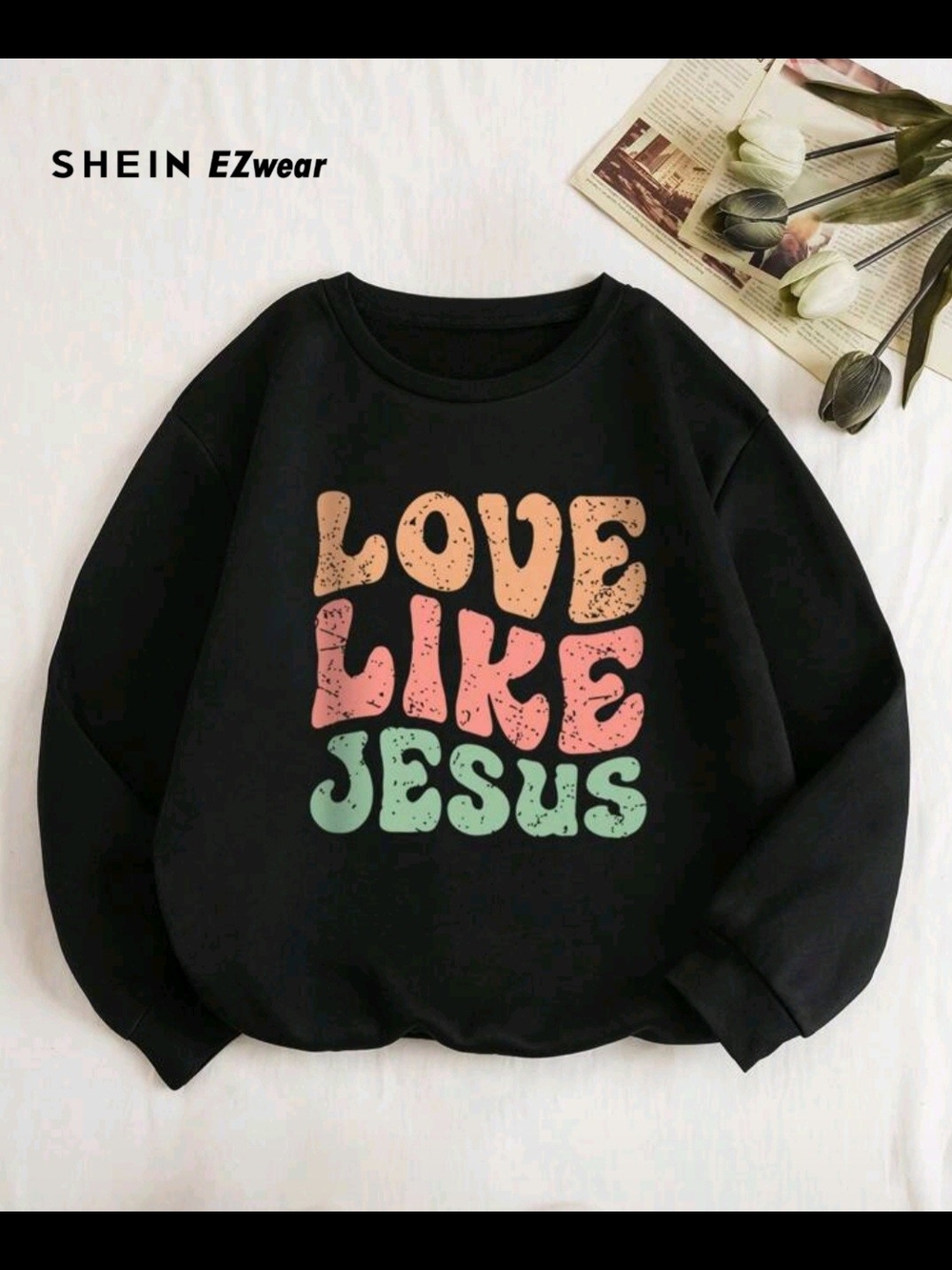 SHEIN "LOVE LIKE JESUS" Black Crewneck Sweatshirt Graphic XL